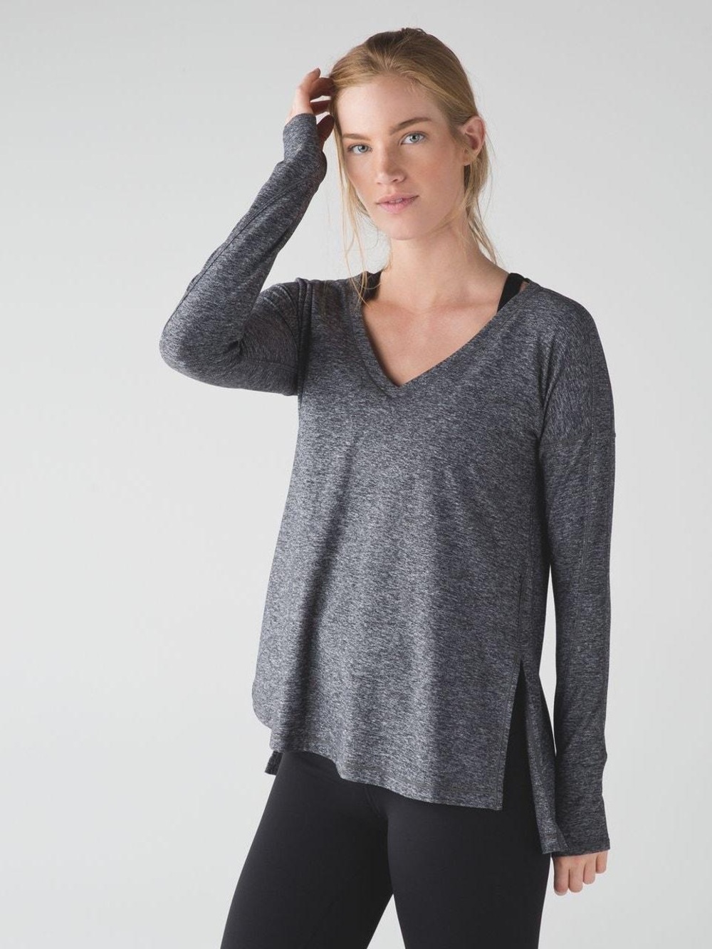 lululemon Heather Grey V-Neck Long Sleeve Top